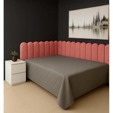 Imagem de Cabeceira Estofada Modular em Suede Para Cama Box Casal, Queen e King 45x20cm(ROSÊ,14)