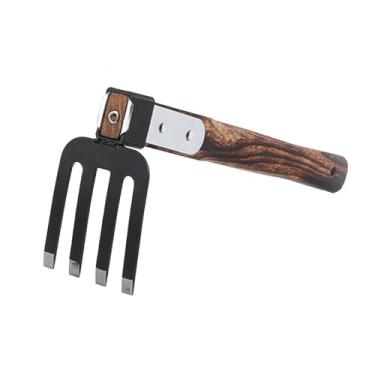 Imagem de Fenteer Cultivador manual de aço carbono com cabo de madeira, ferramenta manual resistente para soltar solo, capinar e capinar gramados, Ancinho