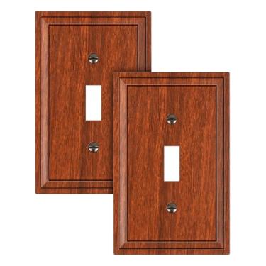 Imagem de TREEWELL Pacote com 2 capas de interruptor de luz de interruptor único, placa de parede decorativa de grão de madeira, placa de parede de fibra de bambu natural de 1 grupo, resistente à corrosão