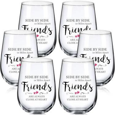 Imagem de Uiifan Pacote com 6 taças de vinho da amizade de 425 g, presentes de vidro sem haste para mulheres, amigas, melhores amigas, presentes de Natal, aniversário, lua de mel, férias (amigas)