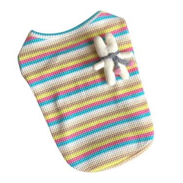 Imagem de Camiseta regata listrada de algodão respirável para cães, gatos, uso diário, ao ar livre, acampamento, caminhada, roupas para animais de estimação (P)