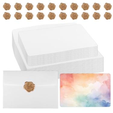 Imagem de 20 conjuntos de cartões de aquarela com envelopes e selos de cera de bronze, cartões postais de aquarela em branco de 10 x 15 cm, 300 g/m², cartões dobráveis e envelopes para pintura, convites