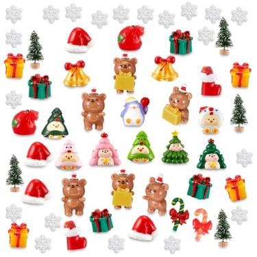 Imagem de Sawysine 64 peças mini estatuetas de Natal de resina, miniaturas de Natal, enfeite de jardim em miniatura, mini animais, árvore de Natal para artesanato faça você mesmo, globos de neve, decoração de