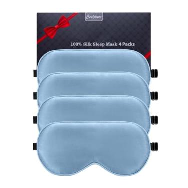 Imagem de BeeVines Máscara de sono, máscaras de seda pura 100% natural real com alça ajustável para dormir, cobertura de sombra de seda amoreira, bloqueio de luz reduz olhos inchados presentes de viagem (azul
