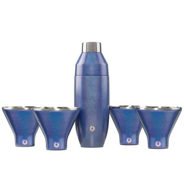 Imagem de SNOWFOX Coqueteleira premium isolada a vácuo de aço inoxidável de 623 g e 4 copos de Martini - Acessórios para bar doméstico - Misturador de bebidas elegante - tampa à prova de vazamento com jigger e