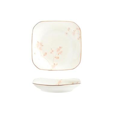 Imagem de Prato de tigela de arroz colorido de cerâmica fresca para uso doméstico requintado de alta temperatura - prato quadrado de 20 cm