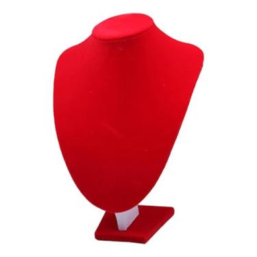 Imagem de Fiocias Suporte de Exibição de Joias de Manequim de Pescoço Versátil E Elegante para Balcão de Loja Acessórios Leves Tecido Macio Vermelho, 30cmx21.5cm