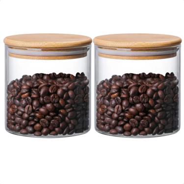 Imagem de Kit 2 Pote de Vidro com Tampa de Bambu Oikos 500ML Hermético Redondo Empilhável