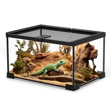 Imagem de Pequeno tanque de terrário de vidro para répteis: gaiola de 2,5 galões com habitat de aquário com abertura superior bloqueável para lagartixa de crista, lagarto, cobra, camaleão, tartaruga, tarântula