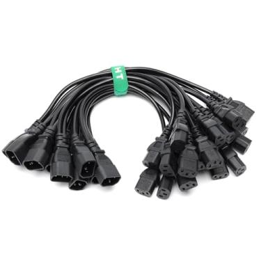 Imagem de HangTon Pacote com 10 extensão divisor de cabo de alimentação para monitor de computador UPS PDU, impressora de TV, IEC320 C14 macho para duplo IEC 320 C13 fêmea, cabo de 3 pinos, 40 cm