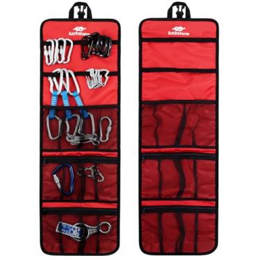 Imagem de SATINIOR Pacote com 2 sacos de armazenamento para pendurar Quickdraw para escalada, coleções de peças de equipamentos de gancho mosquetão, bolsa dobrável de armazenamento de engrenagem, bolsa