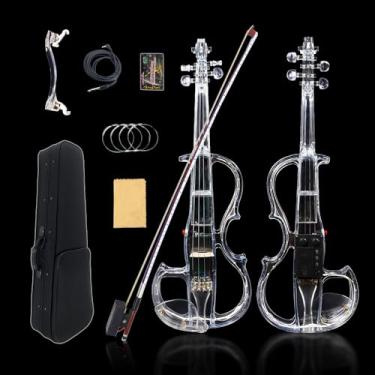 Imagem de WUQIMUSC Violino Elétrico Tamanho 4/4 Corpo de Cristal Acrílico Transparente 3 Cores Led Light Nice Tone com capa, arco #EV8