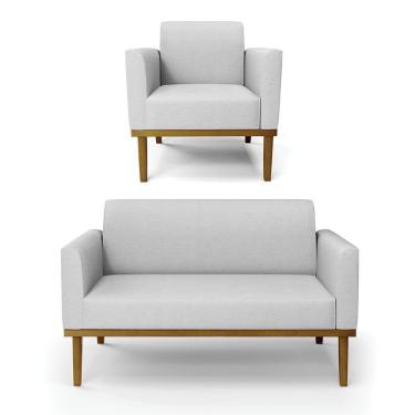 Imagem de Sofá Namoradeira Com Poltrona Base De Madeira Fixa Castanho Marisa Linho D03 - D?rossi Cor A05 Cinza