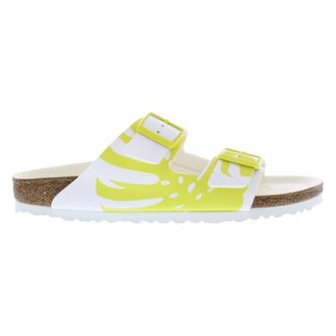 Imagem de Birkenstock Sandália unissex adulta Arizona macia com palmilha, Monstera branco/limão amarelo-azedo, 5 Women/3 Men
