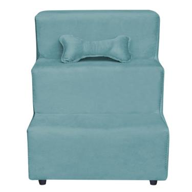 Imagem de Escadinha Pet 3 Degraus Cachorro E Gato Veludo Azul Turquesa