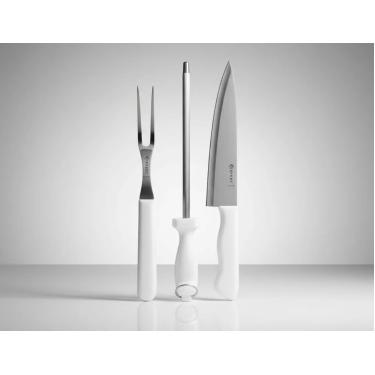 Imagem de Kit Churrasco 3 Peças em Aço Inox, Conjunto Faca Garfo Chaira Lâminas Afiadas, amolador Utensílios Cozinha e Churrasqueiro