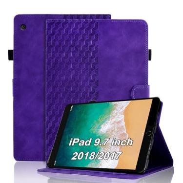 Imagem de Aimigel Capa para iPad de 9,7 polegadas (iPad 5ª/6ª geração) capa de couro PU vintage com suporte multiângulo com suporte para cartão para iPad Air 2 / iPad Air 1 9,7 polegadas, mulher homem roxo