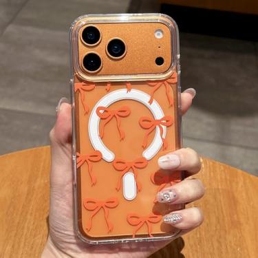 Imagem de UEEBAI Capa magnética para iPhone 17 Pro Max, capa de arco compatível com MagSafe, fita fina sem fio, estética, capa protetora antiamarelamento à prova de choque para mulheres e meninas - laranja