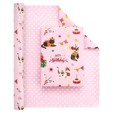Imagem de Rolo de papel de embrulho WERNNSAI Cat Birthday 43,2 cm x 304,8 cm