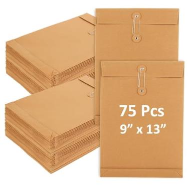 Imagem de WOPPLXY Pacote com 75 pastas de arquivos de envelope Kraft de 22 x 33 cm, tamanho carta A4, envelope de papel Kraft com fecho de botão - Envelopes de papel pesado de 250 GSM, para negócios,