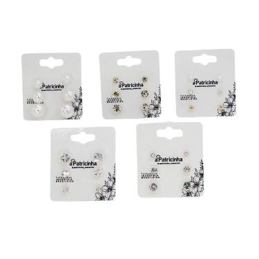 Imagem de Kit Brincos 3 Furos Folheado Atacado 5 Unidades