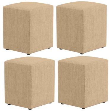 Imagem de Kit 04 Puffs Quadrado L02 Linho Bege Escuro