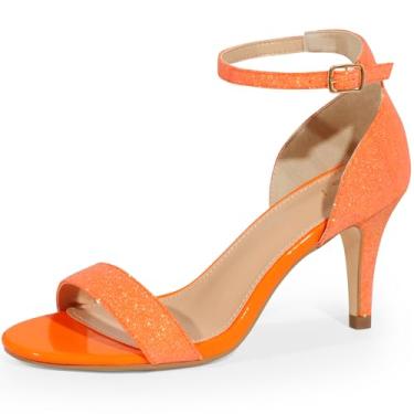Imagem de Allegra K Sandálias femininas de salto agulha com glitter e tira no tornozelo, Laranja, 41