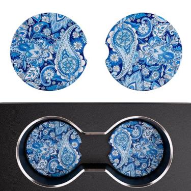 Imagem de Leadiy Pacote com 2 porta-copos de carro, suportes de copo de 6,6 cm, acessórios de carro com impressão de mármore, porta-copos de pedra cerâmica e base de cortiça sem arranhões