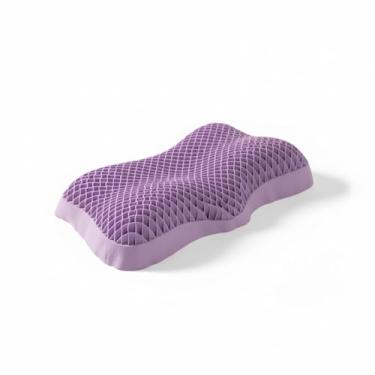 Imagem de Travesseiro Ergonômico de Gel, Roxo, Design em Colmeia, Espuma Viscoelástica com Suporte Cervical, Tecnologia de Resfriamento