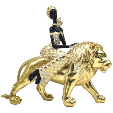 Imagem de OGANGART Estátuas de leão africano para decoração de casa, esculturas tribais de senhora animal de 34,5 cm, estante de mesa, decoração de sala de estar, estatuetas artísticas, presentes exclusivos de