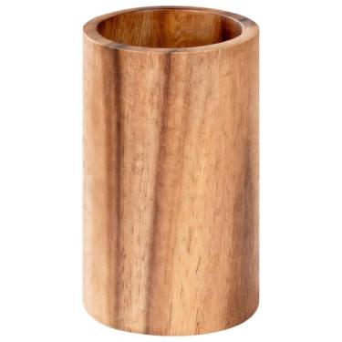 Imagem de LUMINFLY Suporte de utensílios cilíndricos de madeira de acácia para cozinha, 15 x 9 cm, ideal para espátulas, colheres e garfos, armazenamento compacto para bancadas