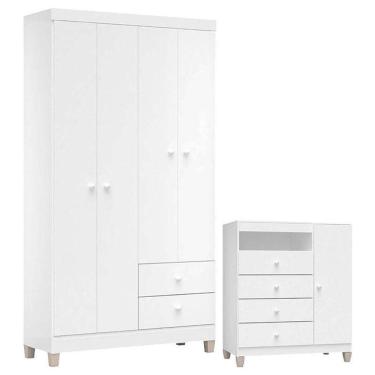 Imagem de Cômoda E Guarda Roupa 4 Portas Ternura Baby Branco Flex – Incorplac