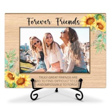 Imagem de Porta-retrato de madeira para amigos, porta-retratos para amigos para sempre, presente de agradecimento para amigos, porta-retratos 10 x 15 com suporte de ferro para mesa de mesa, decoração de mesa de