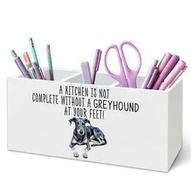 Imagem de TWRVI Greyhound Gifts Suporte de utensílios de cozinha para bancada, presentes para amantes de donos de cães galgos, uma cozinha não está completa sem um organizador de utensílios de madeira para