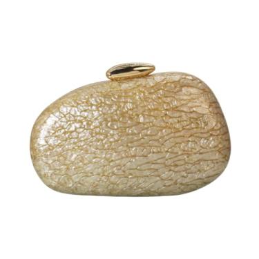 Imagem de DKQXEIM Bolsa tiracolo feminina elegante em forma de pedra acrílica com corrente de mármore chique bolsa de casamento para festa de banquete, Dourado, 8.1 x 5.1 x 2.4 inches