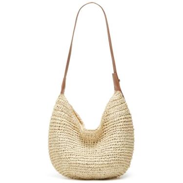 Imagem de Bolsa tiracolo feminina de palha de verão 2025 casual feita à mão bolsa de praia moderna bolsa grande bolsa de bolinhos de vime, Bege, 16.5 x 0.4 x 11.8 inches / 42 x 1 x 30 cm