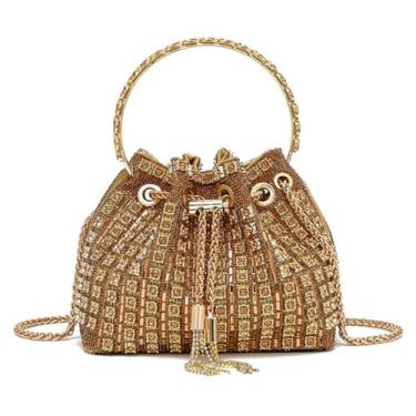 Imagem de Bolsa Noturna Bright Diamond para Mulheres de Mão com Glitter Festa Formatura Coquetel Casamento Bucket Couro Falso PU Luxuoso e Exquisito Cadeia Metal Clutch Noturno Leve Portátil