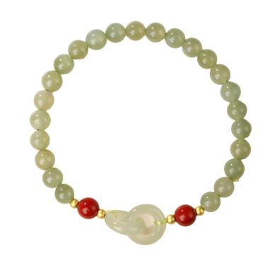 Imagem de Pulseira Nephrite Jade para mulheres com miçangas verdes de 6 mm