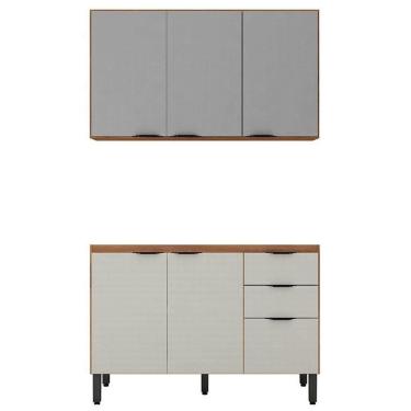 Imagem de Balcão Para Pia 120cm Com Armário Aéreo 3 Portas Firenze Amêndola Touch Nude Tx - Demóbile