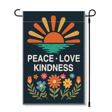 Imagem de RZHV Paz amor bondade bandeira de jardim dupla face para exterior casa quintal decoração de jardim desfile, amigável justiça social casa pátio banner ao ar livre, igualdade inclusiva vertical quintal