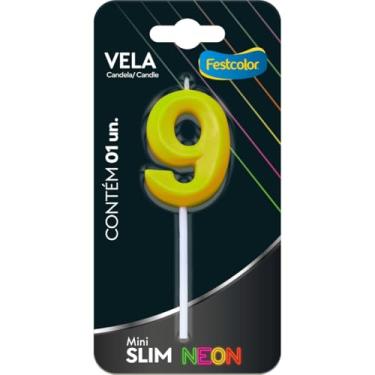 Imagem de Vela para Aniversário, Festcolor, Nº 09, Amarela Neon