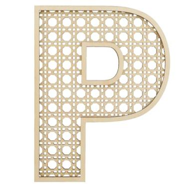 Imagem de Letra P de vime de madeira, decoração de berçário, letras de madeira de vime para chá de bebê, quarto de casamento, 20 cm, letra de madeira para decoração de parede, letras grandes do alfabeto rústico