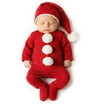Imagem de ForBaysy Newborn Photoshoot Outfits Christmas Newborn Santa Outfit Newborn Boys Girls Photo Costume jumpsuit With Xmas Hat