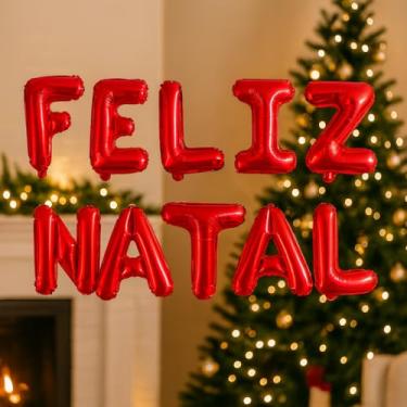 Imagem de Kit Balões Metalizados Vermelhos com Assoprador e Fitilho de 6m | Feliz Natal 37cm | Decoração Natalina Festiva para Festa, Ceia, Aniversário e Eventos, Fácil de Encher