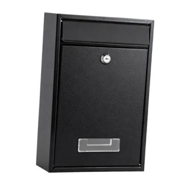 Imagem de KiBcsLic Caixa de Correio com Fechadura, Preta, Decorativa, para Presentes, Porta-Jornais, Montada na Parede, para Porta da Frente, Portão do Quintal, Casa,