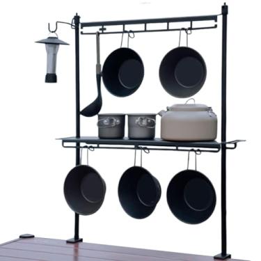 Imagem de Shakven Mesa de acampamento para rack de armazenamento, prateleira para mesa de acampamento - Rack de suporte para lanterna de acampamento | Suporte de poste de lanterna de mesa, mesa de acampamento