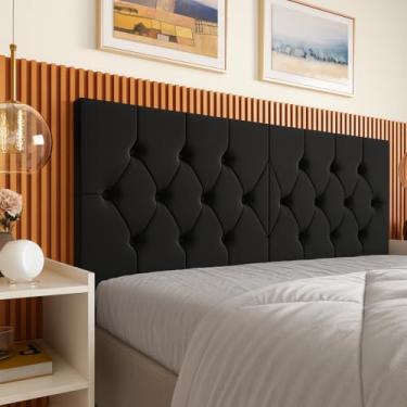 Imagem de Cabeceira Estofada Capitonê para Cama Box Casal 140cm em Suede – Cabeceira Suspensa Decorativa(PRETA)