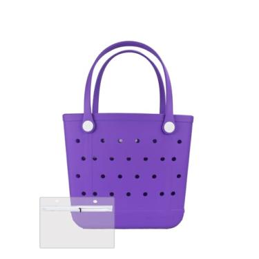 Imagem de Urvczza Bolsa de praia de borracha, bolsa feminina à prova d'água, para viagens, piscinas e academias, Roxo/M, Medium, Bolsa de praia à prova d'água