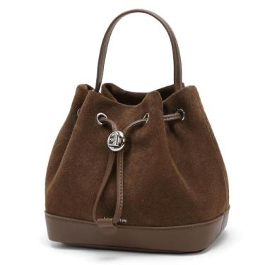 Imagem de LA FESTIN Bolsa tiracolo feminina de couro legítimo com alça superior com cordão, Marrom, 8.27×4.53×6.69IN