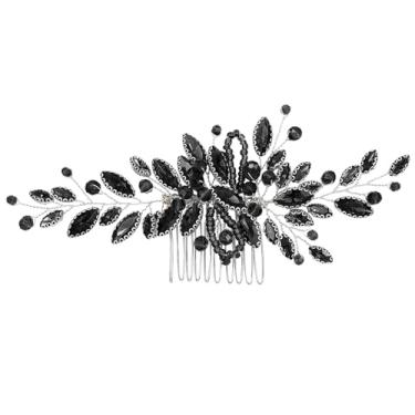 Imagem de Pentes de cabelo de flor de cristal para noivas, presilhas de cabelo vintage, presilhas de strass francês, acessórios de cabelo de flor de pérola para mulheres e meninas (preto)